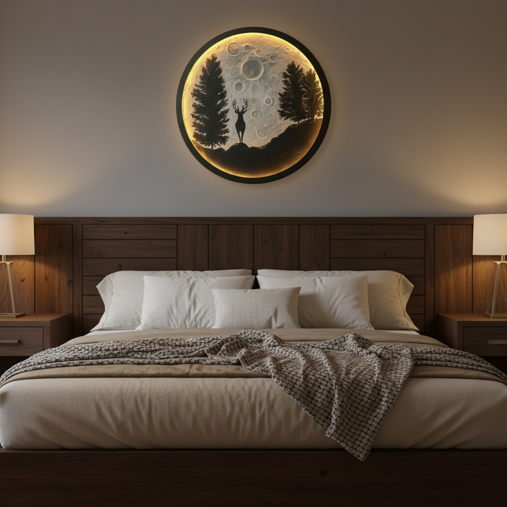 Celestial Deer & Moon Round Wall Art